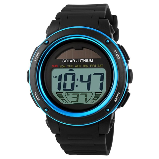  SKMEI Men's Sport Watch Wrist Watch Digital Watch Solar Energy Digital Water Resistant / Waterproof Alarm Calendar / date / day Digital Golden Blue / Rubber / Two Years