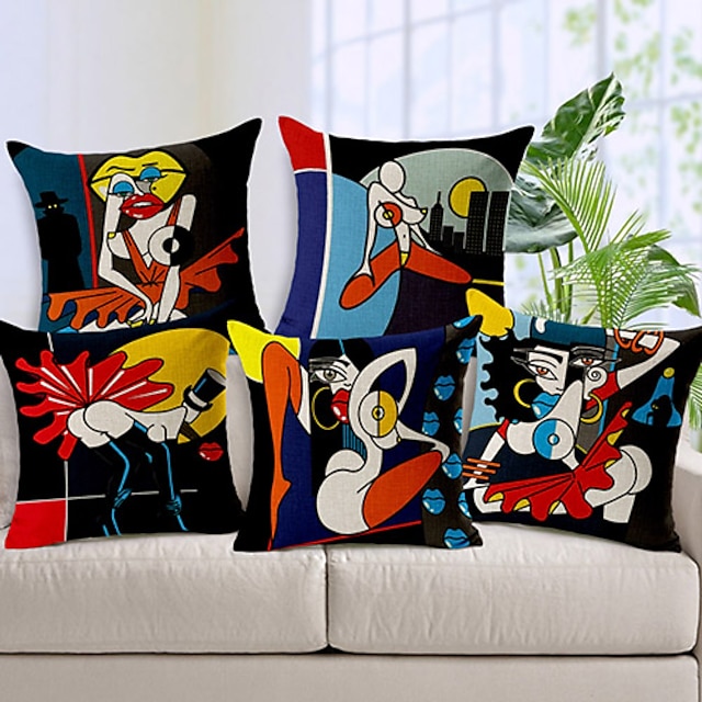  Set of 5 Stylish Pop Art Patterned Cotton/Linen Decorative Pillow Covers