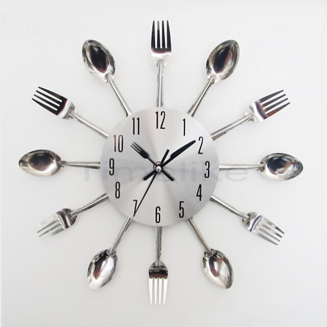  Cool Stylish Modern Design Wall Clock Silver Kitchen Cutlery Utensil Vintage Design Wall Clock Spoon Fork Home Decor