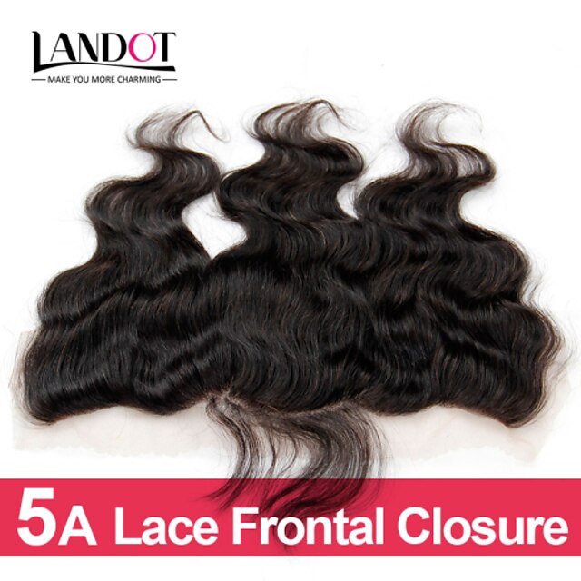  13 x 4 inch Black / Natural Black Lace Front Wavy Human Hair Closure Light Brown Swiss Lace 30g-80g gram Cap Size