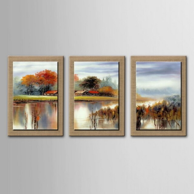  Oil Painting Decoration Abstract Scenery Hand Painted Canvas with Stretched Framed - Set of 3
