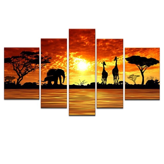  Ručně malované Zvířata jakýkoliv tvar, Moderní Plátno Hang-malované olejomalba Home dekorace Pět panelů