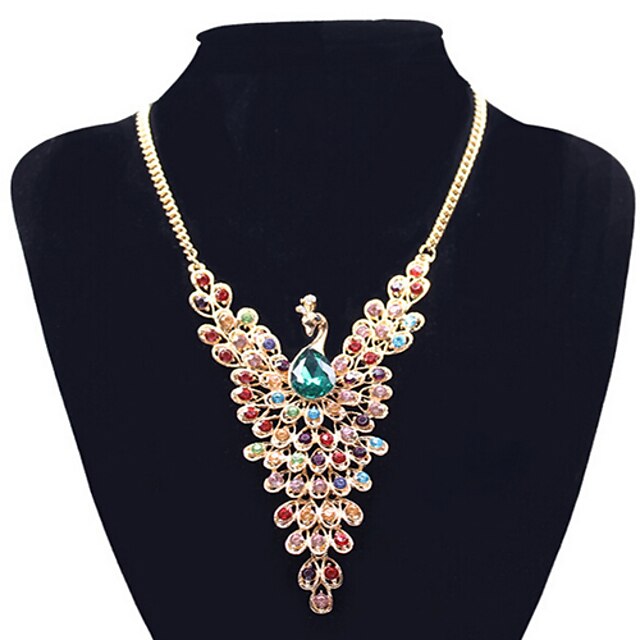  Women's Synthetic Diamond Pendant Necklace Statement Necklace Peacock Dainty Statement Ladies European Rhinestone Alloy Screen Color Necklace Jewelry For