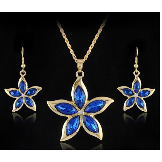  Crystal Jewelry Set Ladies Vintage Party Work Simple Style Fashion Cubic Zirconia Earrings Jewelry Gold / Dark Blue For Party Special Occasion Anniversary Birthday Gift / Necklace