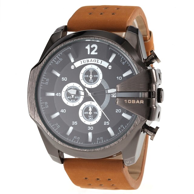  JUBAOLI Men's Wrist Watch Aviation Watch Quartz Oversized Calendar / date / day Leather Brown / Khaki Analog - White Black Red