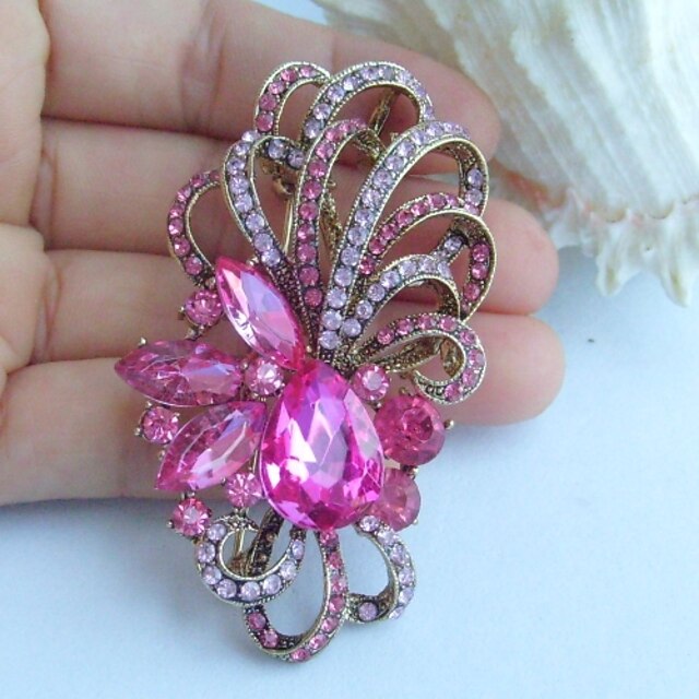  2.56 palců gold-tone růžový kamínky crystal květ brož přívěsek umělecké dekorace