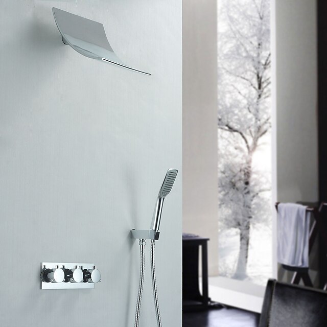  Robinet de douche - Moderne Chrome Système de douche Soupape céramique / Laiton / Deux poignées trois trous