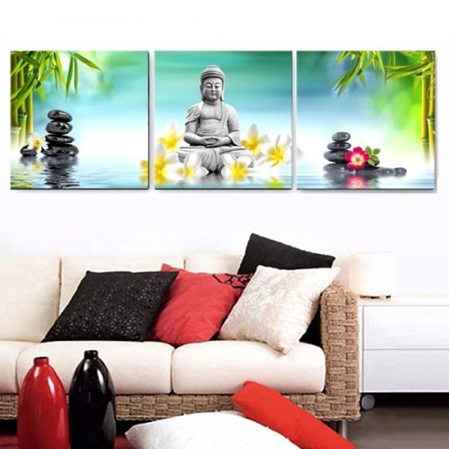  utskrifter plakat naturen grønn vegg maleri religion buddha bildene skrives ut på lerret 3pcs / set (uten ramme)