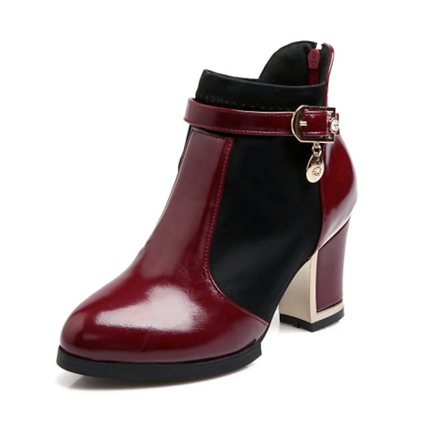  Women's Boots Block Heel Boots Booties Ankle Boots Zipper Chunky Heel Casual Dress Office & Career Patent Leather Fall Winter White Black Burgundy / Booties / Ankle Boots / Booties / Ankle Boots