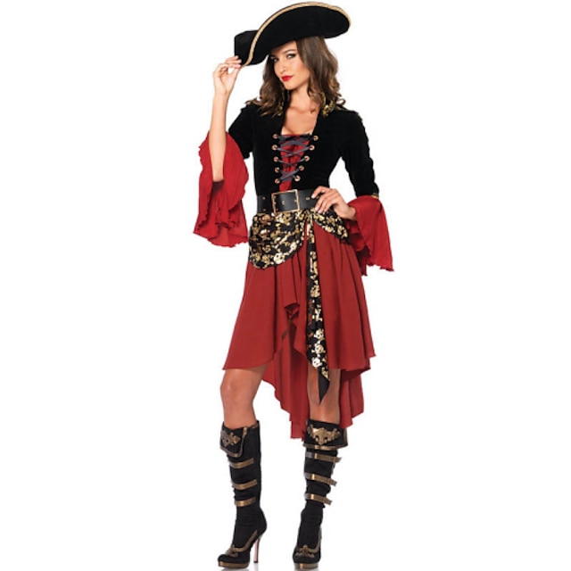  Πειρατής Στολές Ηρώων Κοστούμι πάρτι Γυναικεία Halloween Απόκριες Γιορτές / Διακοπές Ελαστικό σατέν Τερυλίνη Μαύρο / Κόκκινο Αποκριάτικα Κοστούμια Patchwork