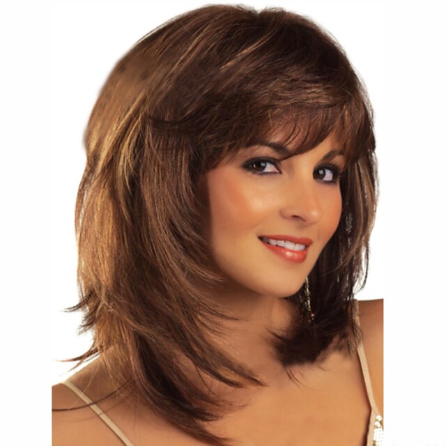  Synthetic Wig Wavy Wavy Wig Medium Length Brown Synthetic Hair Women's Brown