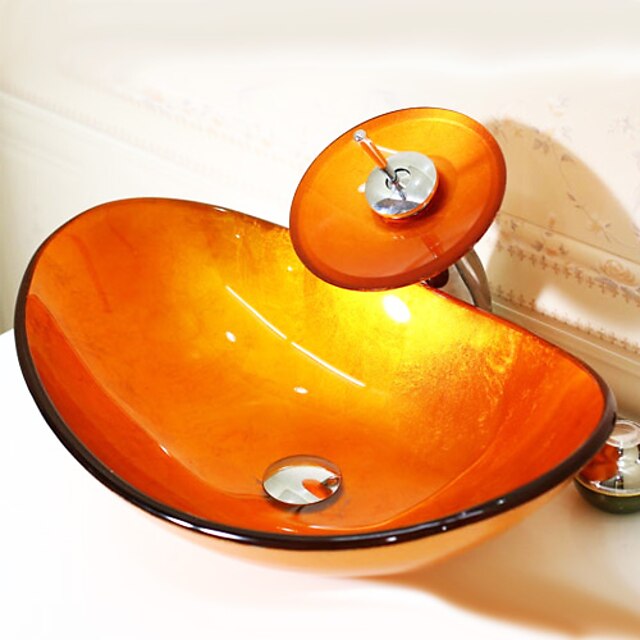  Lavabo de Baño / Grifería de Baño / Anillo de Montura de Baño Moderno - Vidrio Templado Rectangular Vessel Sink