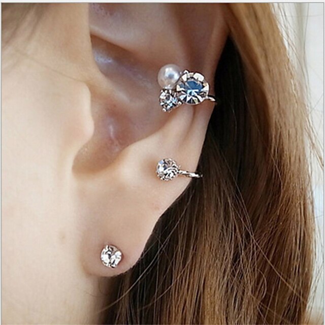  Stud Earrings Pearl Simulated Diamond Alloy Fashion Gold Silver Jewelry 2pcs