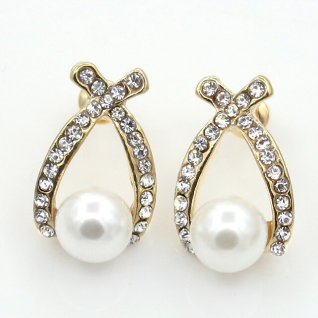  Women's Crystal Stud Earrings Ladies European Fashion 18K Gold Plated Pearl Imitation Pearl Earrings Jewelry Gold For Wedding Masquerade Engagement Party Prom Promise / Imitation Diamond / Rhinestone