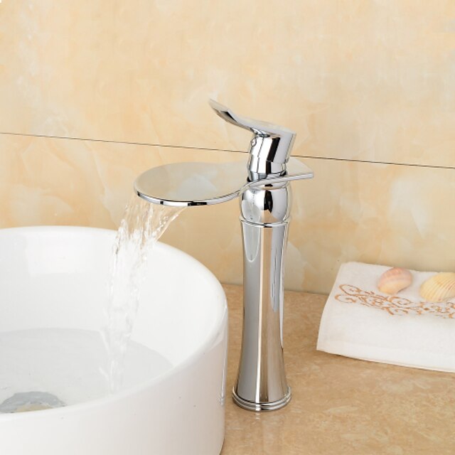  High Quality Chrome Finish Large Wide-mouth Waterfall Bathroom Sink Faucet (Tall) - Sliver