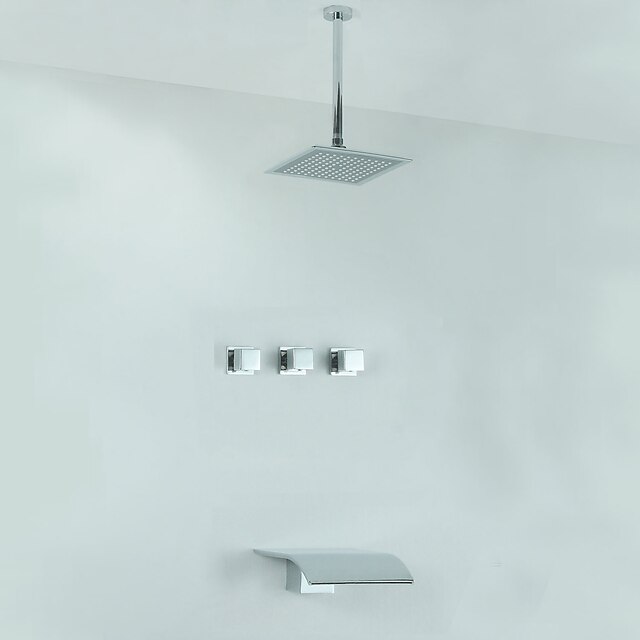 Moderne Badewanne & Dusche Regendusche Wasserfall Keramisches Ventil Zwei Griffe Drei Löcher Chrom, Duscharmaturen Badewannenarmaturen