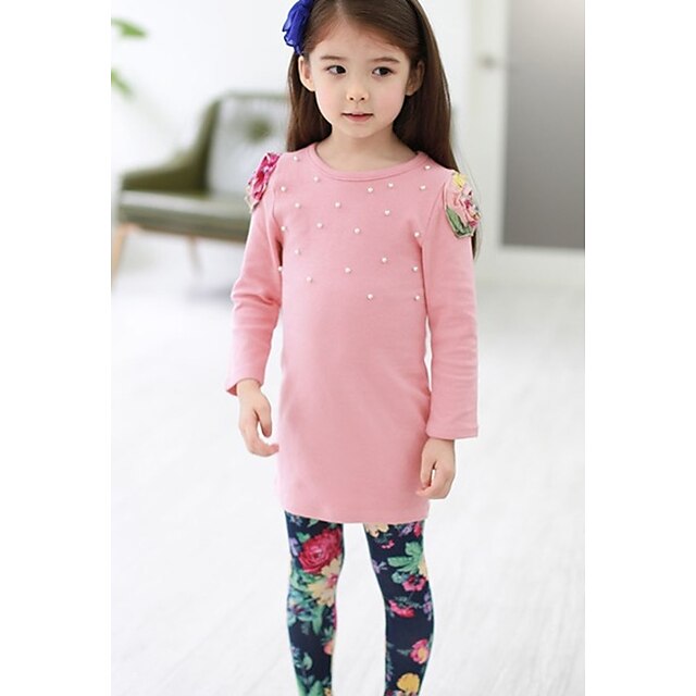  Dívčí 3D Jednobarevné Sady oblečení Dlouhý rukáv Jaro Podzim Zima Květinový Bavlna Polyester Batole