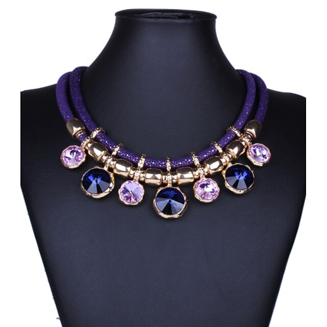  Women's Crystal Statement Necklace Bib Round Cut Statement Ladies Vintage Fashion Synthetic Gemstones Crystal Black Purple Red Blue Necklace Jewelry For Party Special Occasion Birthday