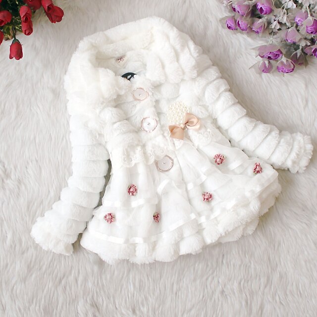  Bambino (1-4 anni) Piccolo Da ragazza Giubbino e cappotto Tinta unita Bianco Giallo Rosa Manica lunga Con fiocco Vestitini Inverno Standard