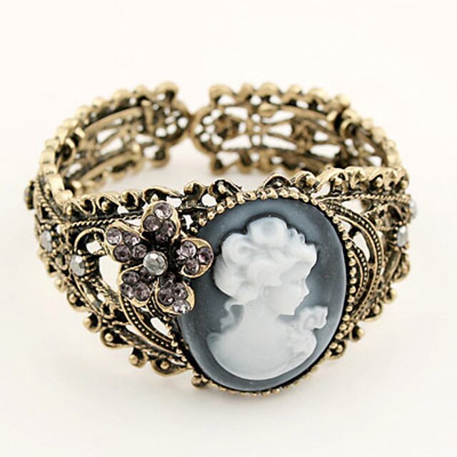  Women's Bracelet Bangles Wide Bangle Hollow Cameo Engraved Ladies Vintage Open Party Alloy Bracelet Jewelry Gold For Daily