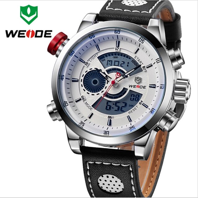  WEIDE Men Fashion Sports Military Army Dual Time Display Leather Strap Wrist Watch