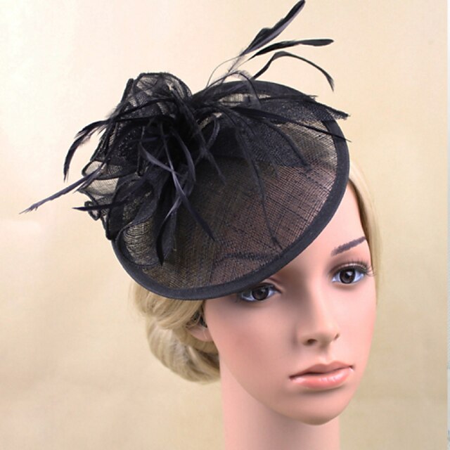  Women Feather/Net Bride Hats/Flowers With Wedding/Party Headpiece Black/Beige