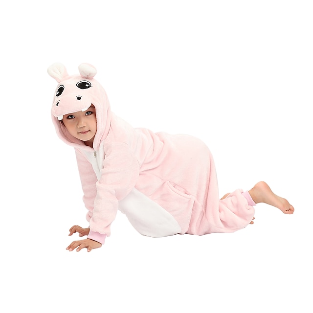 Pink 100% Coral Fleece Cartoon Hippo Bath Robe for Kids