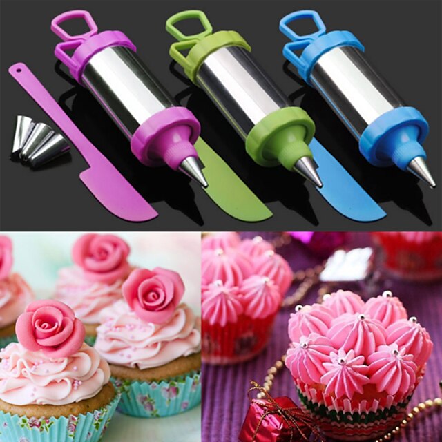  Set of 4 Cake Sugar Craft Tool Decorating Pen Set Pastry Nozzle Tip with Scraper (Random Color)