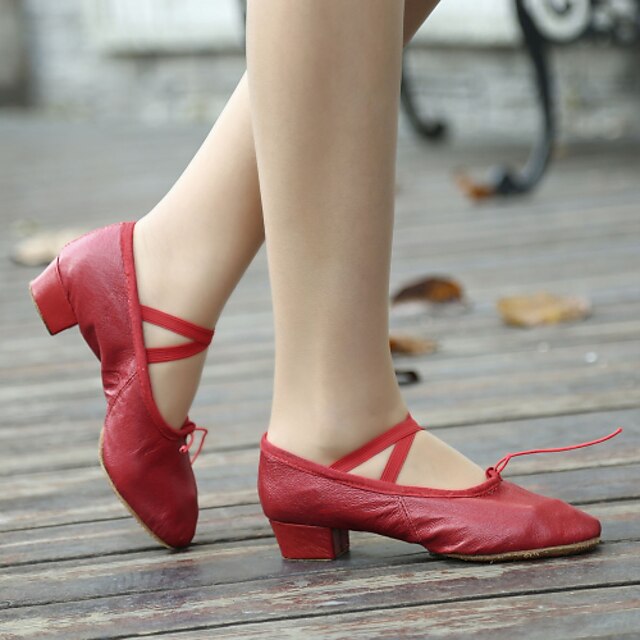  Femme Chaussures de Ballet Deli-pointes Talon Bottier Faux Cuir Lacet Noir / Rouge / Rose / EU38