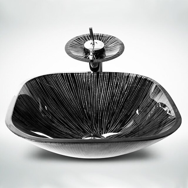 Bathroom Sink / Bathroom Faucet / Bathroom Mounting Ring Contemporary - Tempered Glass Square Vessel Sink