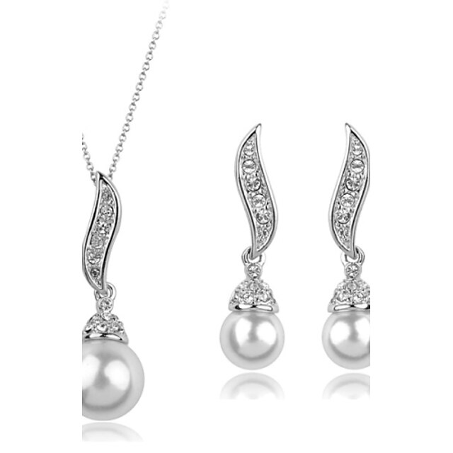  Pearl Jewelry Set Pendant Necklace Angel Wings Ladies Luxury Party Fashion Pearl Cubic Zirconia Imitation Diamond Earrings Jewelry Gold / Silver For Party Special Occasion Anniversary Birthday Gift