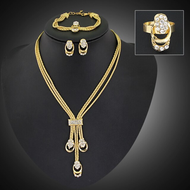  Women's Cubic Zirconia Jewelry Set Pendant Necklace Adjustable Ring Tassel Fringe Party Statement Ladies Tassel Fashion Link / Chain Cubic Zirconia Gold Plated Imitation Diamond Earrings Jewelry Gold