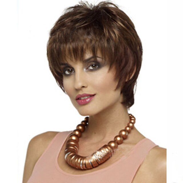  Synthetic Wig Straight Straight With Bangs Wig Short Brown Synthetic Hair Women's Side Part Brown