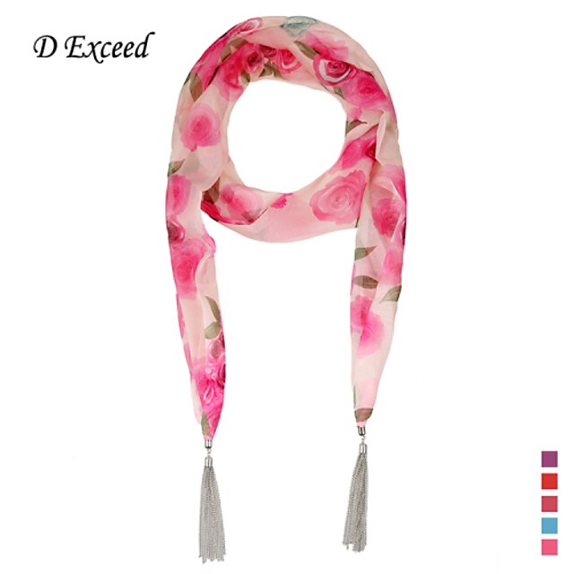  D Exceed Fashion Flora Print Chiffon Scarfs With Tassel Pendant Necklace Scarf Jewelry Shawls And Scarves for Women