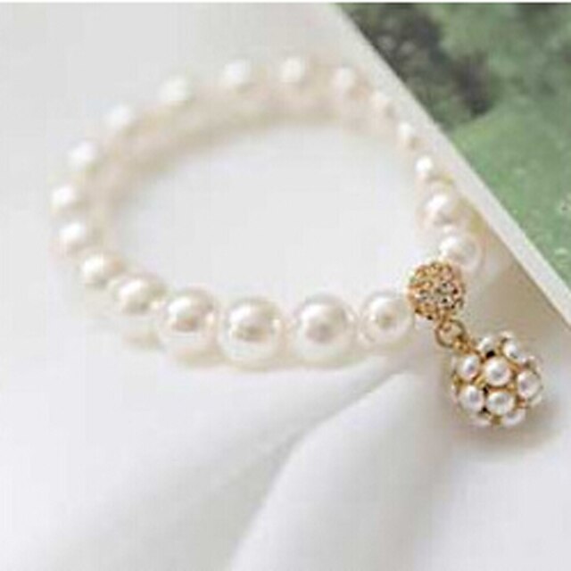  Dame Perlearmbånd Ball Personalisert Grunnleggende Elegant Med perler Armring Perle Armbånd Smykker Hvit Til Bryllup Fest Daglig