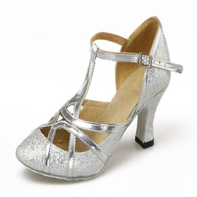  Women's Modern Shoes / Ballroom Shoes Paillette / Leatherette Heel Sequin Cuban Heel Non Customizable Dance Shoes Silver / Gold / Indoor