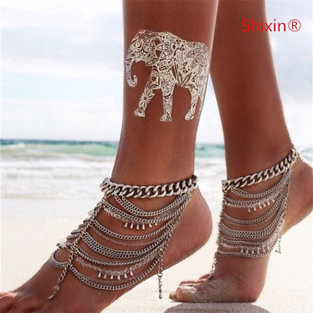  Women's Crystal Anklet Statement Tassel European Multi Layer Crystal Anklet Jewelry Silver For Daily Casual