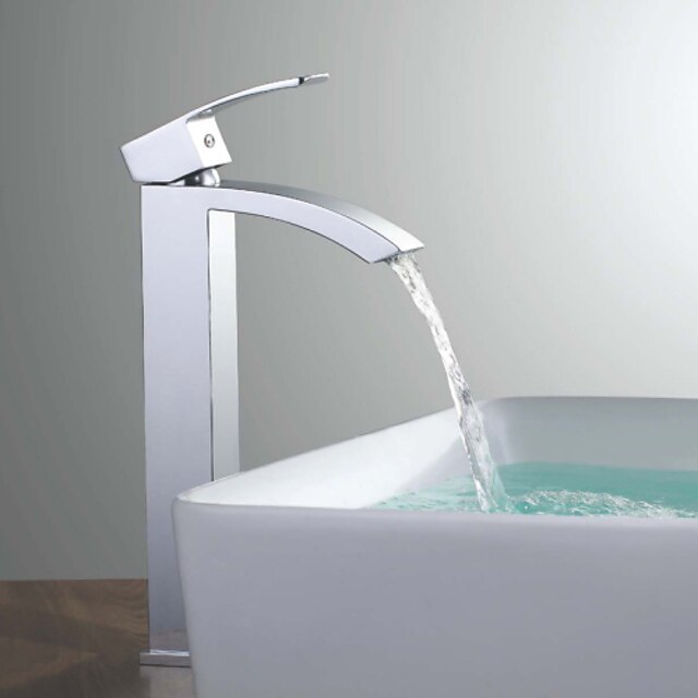  Μπάνιο βρύση νεροχύτη - Καταρράκτης Χρώμιο Δοχείο Μία Οπή / Ενιαία Χειριστείτε μια τρύπαBath Taps / Ορείχαλκος