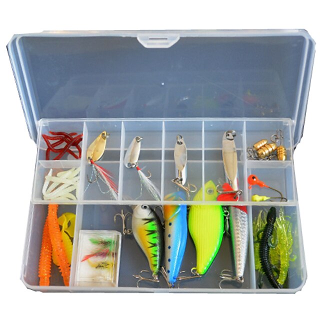  49 pcs Lure kits Fishing Lures Lure Packs Sinking Bass Trout Pike Lure Fishing Soft Plastic Hard Plastic Metal