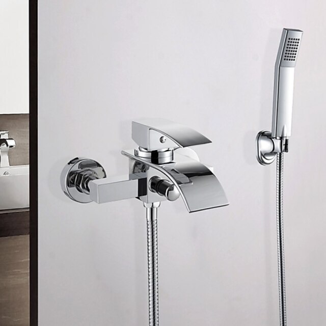  Contemporary Chrome Wall Mounted Ceramic Valve Bath Shower Mixer Taps / Brass / Single Handle Two Holes Bathtub Faucet