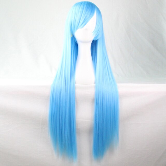  New Anime Cosplay Blue Long Straight Hair Wig 80CM