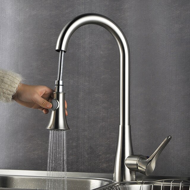  Kitchen faucet - Contemporary Nickel Brushed Pull-out / ­Pull-down Deck Mounted / Brass / Single Handle One Hole