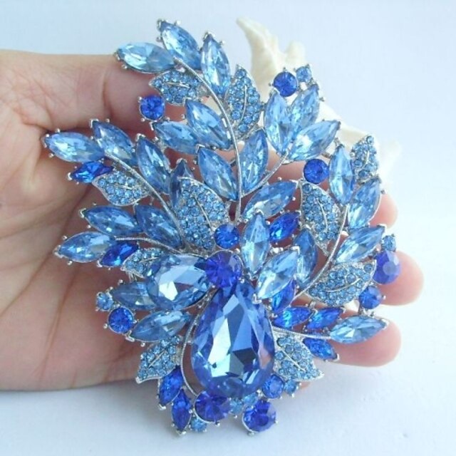  γάμος 4,33 ιντσών ασήμι-Ήχος μπλε τεχνητό διαμάντι κρύσταλλο καρφίτσα λουλούδι καρφίτσα art deco μπουκέτο