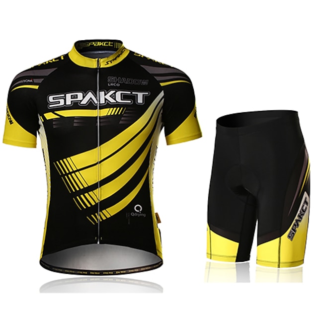  SPAKCT Herre Kortermet Sykkeljersey med shorts Gul Sykkel Shorts Jersey Fôrede shorts Pustende 3D Pute Fort Tørring Ultraviolet Motstandsdyktig sport Polyester Spandex Kurv Fjellsykling Veisykling