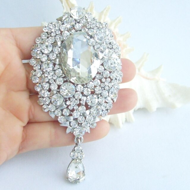  Wedding 3.94 Inch Silver-tone Clear Rhinestone Crystal Bridal Brooch Pendant Wedding Decorations