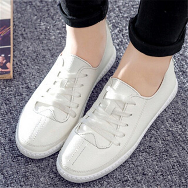  Women's Shoes  Flat Heel Round Toe Fashion Sneakers Casual Black/White/Silver