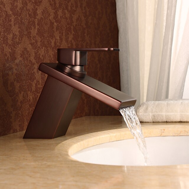  Bathroom Sink Faucet - Waterfall Oil-rubbed Bronze Centerset One Hole / Single Handle One HoleBath Taps / Brass