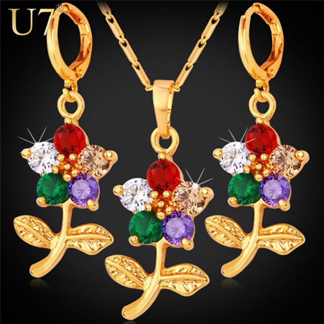  Naisten Cubic Zirkonia Korusetti Leaf Shape Flower naiset Zirkoni Cubic Zirkonia Gold Plated korvakorut Korut Kulta / Hopea Käyttötarkoitus Party