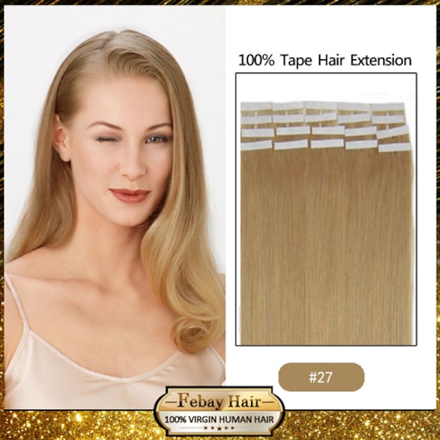  Febay A Coller Extensions de cheveux Naturel humains Droit Cheveux Naturel humain Blond platine