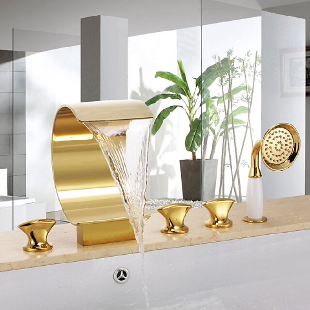  Bathtub Faucet - Antique Ti-PVD Tub And Shower Ceramic Valve / Brass / Three Handles Five Holes